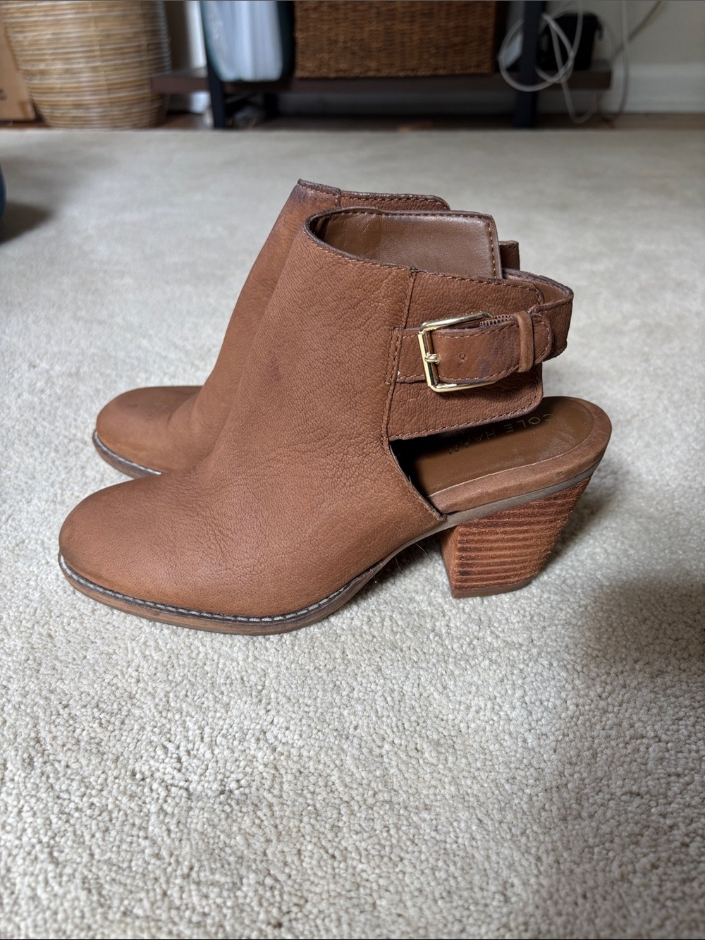 Cole Haan Tan Cutout Heel Ankle Booties